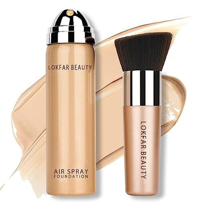 LOKFAR AirBrush Foundation Spray - Silky Mist Makeup with Brush, Full Coverage, Lightweight & Hydrating | #02 Nude