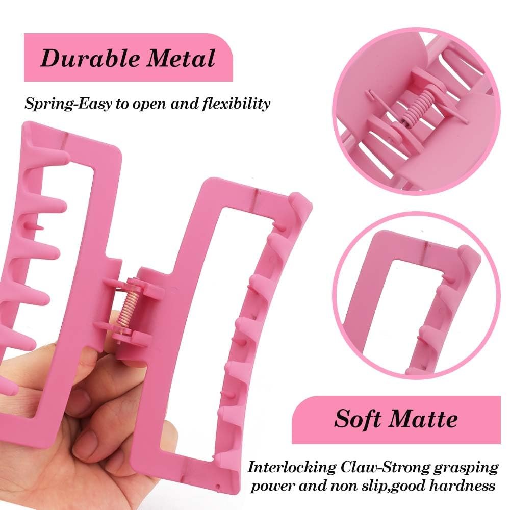 Ahoney 5 Inch Pink Hair Clips - Extra Large Claw Clips for Thick Long Hair, Strong Hold Oversized Jumbo Jaw Clips, Hair Accessories for Women (Pink) - görsel 7