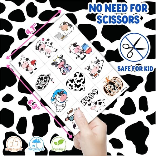 96-Piece Cow Pre-Cut Temporary Tattoos for Kids - Farm Animal Birthday Party Supplies, Decorations & Favors - Super Cute Milk Cow Sticker Gifts for Boys & Girls, Classroom Prizes, Themed Events - görsel 10