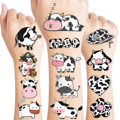 96-Piece Cow Pre-Cut Temporary Tattoos for Kids - Farm Animal Birthday Party Supplies, Decorations & Favors - Super Cute Milk Cow Sticker Gifts for Boys & Girls, Classroom Prizes, Themed Events