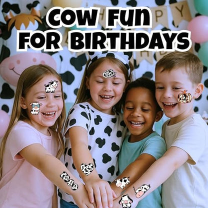 96-Piece Cow Pre-Cut Temporary Tattoos for Kids - Farm Animal Birthday Party Supplies, Decorations & Favors - Super Cute Milk Cow Sticker Gifts for Boys & Girls, Classroom Prizes, Themed Events