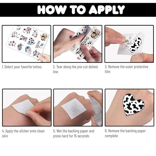96-Piece Cow Pre-Cut Temporary Tattoos for Kids - Farm Animal Birthday Party Supplies, Decorations & Favors - Super Cute Milk Cow Sticker Gifts for Boys & Girls, Classroom Prizes, Themed Events - görsel 12