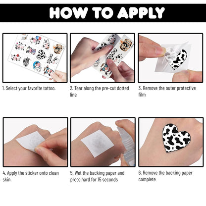 96-Piece Cow Pre-Cut Temporary Tattoos for Kids - Farm Animal Birthday Party Supplies, Decorations & Favors - Super Cute Milk Cow Sticker Gifts for Boys & Girls, Classroom Prizes, Themed Events