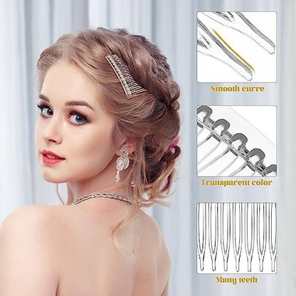 Uonlytech Transparent Hair Side Combs 10-Pack – Clear Plastic Combs for Women, Bridal & Daily Use, Medium to Long Hair