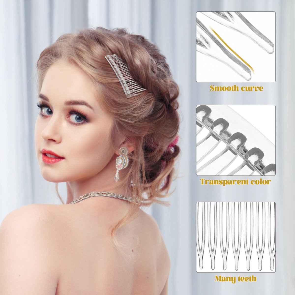 Uonlytech Transparent Hair Side Combs 10-Pack – Clear Plastic Combs for Women, Bridal & Daily Use, Medium to Long Hair - görsel 7