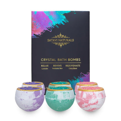 Satavi Naturals Crystal Bath Bombs Gift Set (6 Pack) – Aromatherapy Geode Fizzies with Nourishing Bath Salts – Lavender, Eucalyptus Mint & Citrus – Spa Gifts for Women, Relaxation & Moisturizing Avelisse
