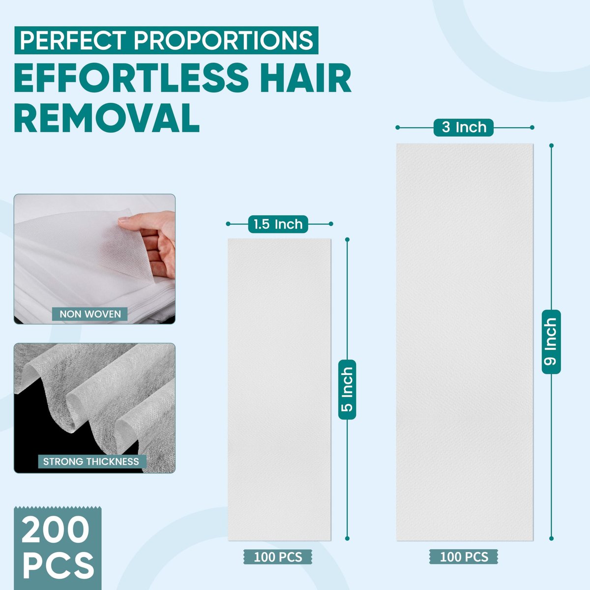 Amira Beauty 200 Non Woven Wax Strips for Hair Removal - Gentle Wax Paper for Face, Bikini, and Body - Pre-Cut, Tear Resistant Small and Large Strips - görsel 5