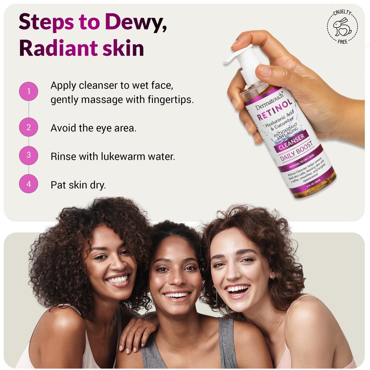 DERMATOUCH Retinol Face Cleanser – Daily Face Wash with Hyaluronic Acid, Cucumber, and Vitamins for Normal to Dry Skin – Hydrating Antioxidant Formula – Made in USA – 8 Fl Oz Avelisse