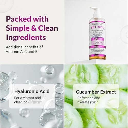 DERMATOUCH Retinol Face Cleanser – Daily Face Wash with Hyaluronic Acid, Cucumber, and Vitamins for Normal to Dry Skin – Hydrating Antioxidant Formula – Made in USA – 8 Fl Oz Avelisse