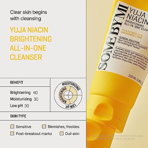 SOME BY MI Yuja Niacin Brightening All in One Cleanser - 3.38 oz (100ml) - Mild Daily Face Wash for Dull-Looking Skin - Low pH Formula - Pore and Sebum Care - Korean Skincare Avelisse