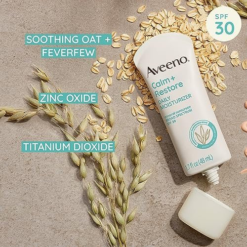 Aveeno Calm + Restore Daily Moisturizer Mineral Sunscreen SPF 30, Fragrance Free, 1.7 oz Avelisse