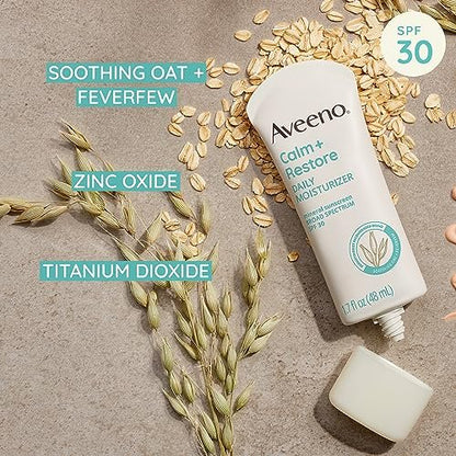 Aveeno Calm + Restore Daily Moisturizer Mineral Sunscreen SPF 30, Fragrance Free, 1.7 oz Avelisse