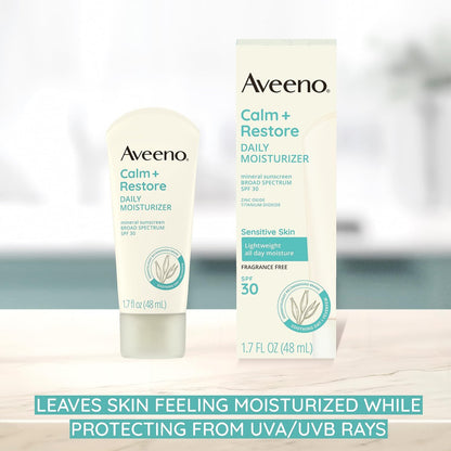 Aveeno Calm + Restore Daily Moisturizer Mineral Sunscreen SPF 30, Fragrance Free, 1.7 oz Avelisse