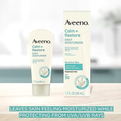 Aveeno Calm + Restore Daily Moisturizer Mineral Sunscreen SPF 30, Fragrance Free, 1.7 oz Avelisse