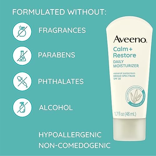 Aveeno Calm + Restore Daily Moisturizer Mineral Sunscreen SPF 30, Fragrance Free, 1.7 oz Avelisse