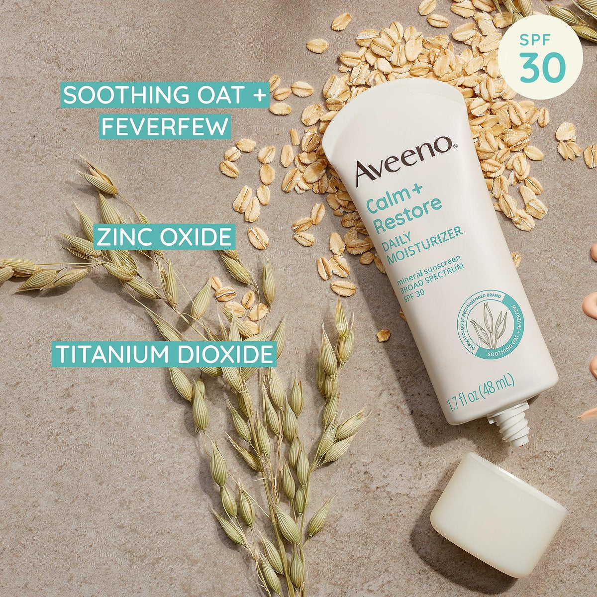 Aveeno Calm + Restore Daily Moisturizer Mineral Sunscreen SPF 30, Fragrance Free, 1.7 oz Avelisse