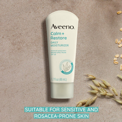 Aveeno Calm + Restore Daily Moisturizer Mineral Sunscreen SPF 30, Fragrance Free, 1.7 oz Avelisse