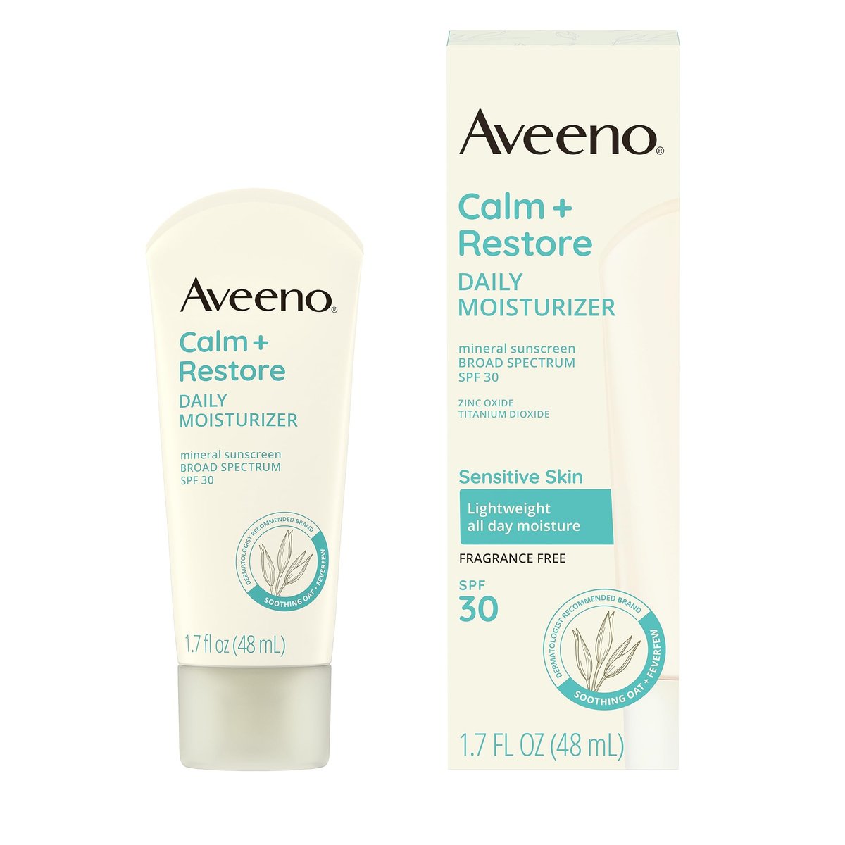 Aveeno Calm + Restore Daily Moisturizer Mineral Sunscreen SPF 30, Fragrance Free, 1.7 oz Avelisse