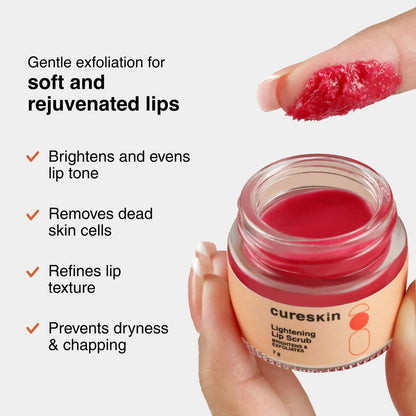 Cureskin Lightening Lip Scrub for Men & Women – Exfoliate & Brighten with Walnut Shell Powder, Beetroot & Squalane – 0.25 oz