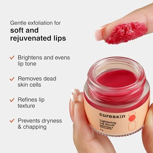 Cureskin Lightening Lip Scrub for Men & Women – Exfoliate & Brighten with Walnut Shell Powder, Beetroot & Squalane – 0.25 oz - görsel 4