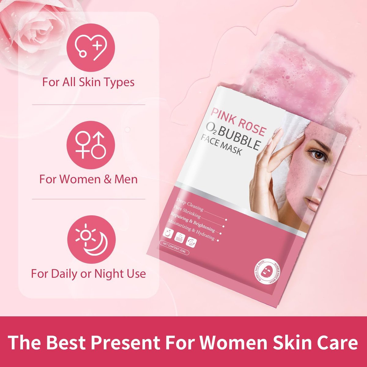 IREV Pink Rose O2 Bubble Face Masks - 10 Pack Foaming Sheet Mask for Acne, Pores, and Moisturizing - görsel 15