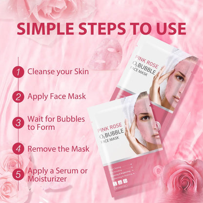 IREV Pink Rose O2 Bubble Face Masks - 10 Pack Foaming Sheet Mask for Acne, Pores, and Moisturizing