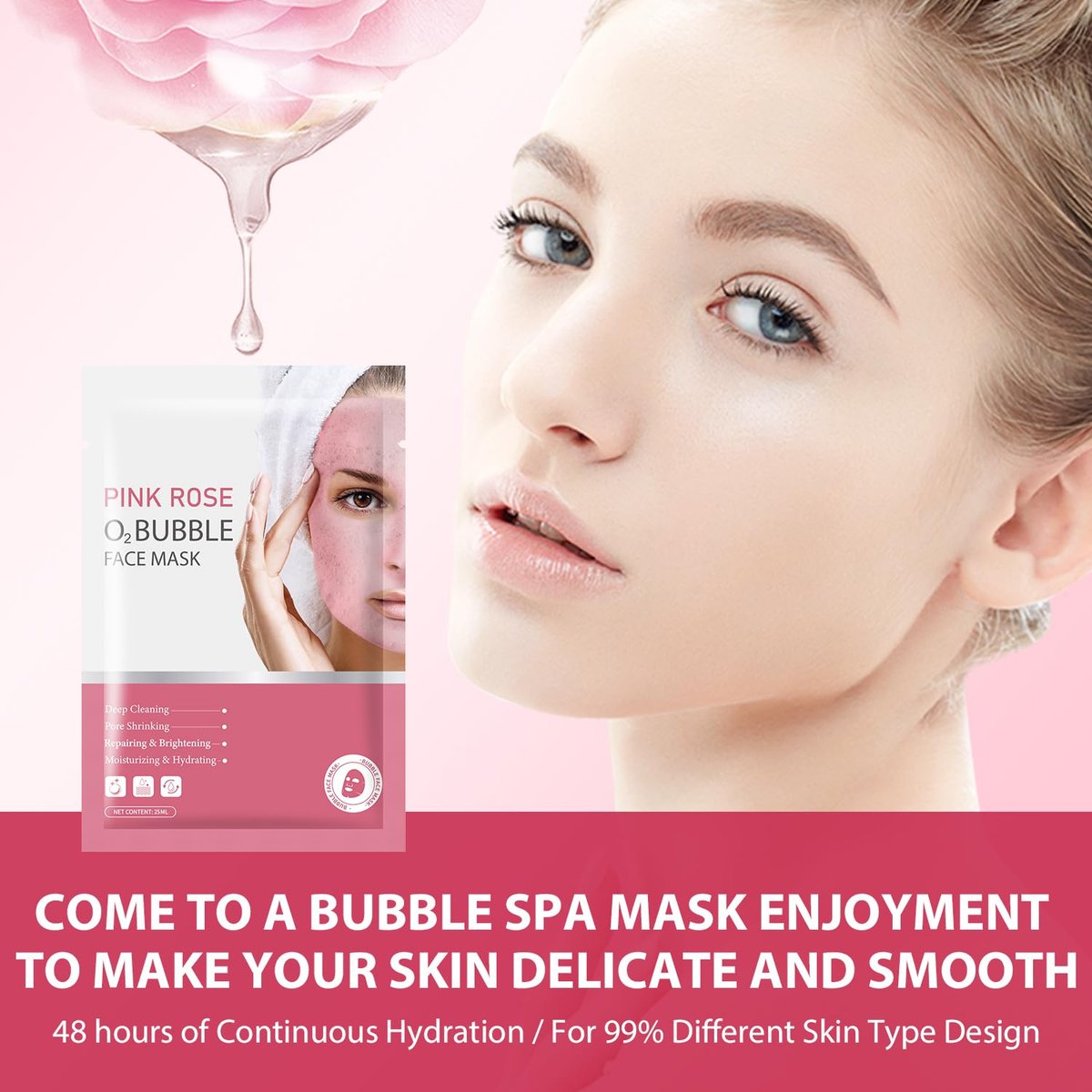 IREV Pink Rose O2 Bubble Face Masks - 10 Pack Foaming Sheet Mask for Acne, Pores, and Moisturizing - görsel 9