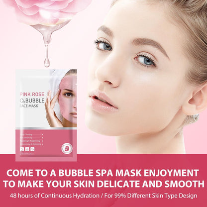 IREV Pink Rose O2 Bubble Face Masks - 10 Pack Foaming Sheet Mask for Acne, Pores, and Moisturizing