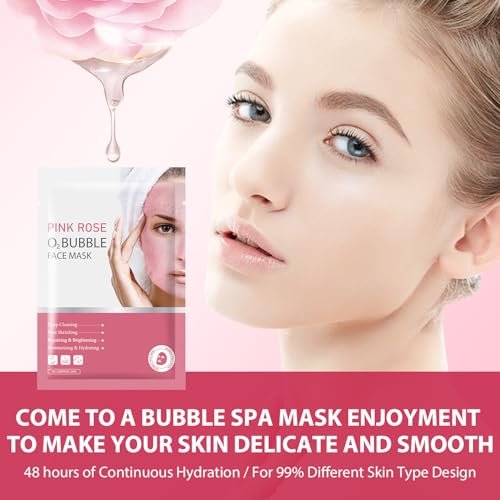 IREV Pink Rose O2 Bubble Face Masks - 10 Pack Foaming Sheet Mask for Acne, Pores, and Moisturizing - görsel 10