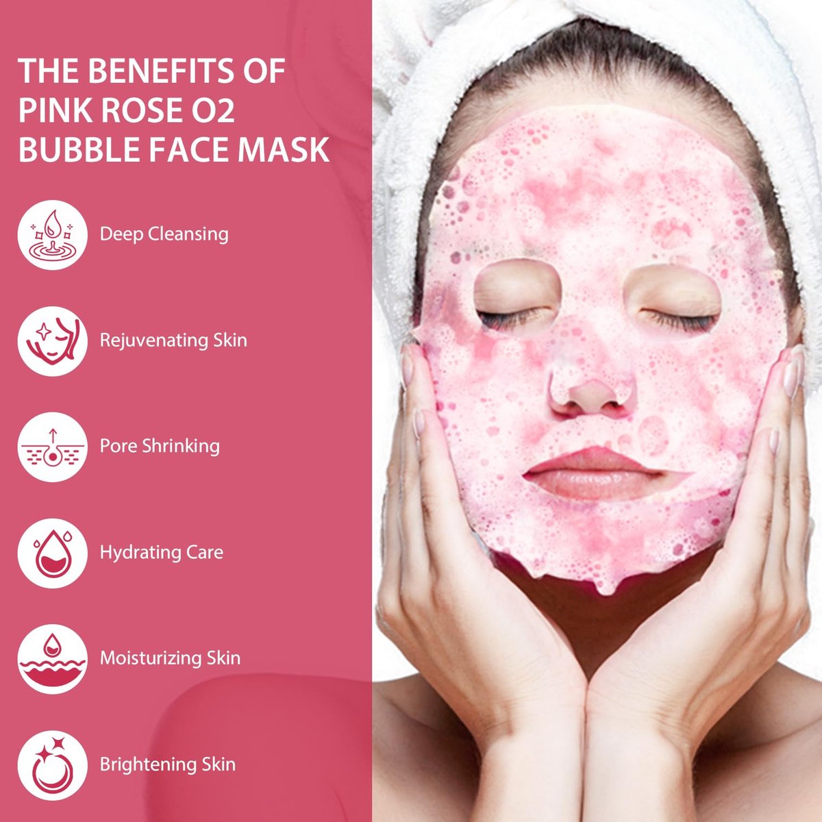 IREV Pink Rose O2 Bubble Face Masks - 10 Pack Foaming Sheet Mask for Acne, Pores, and Moisturizing - görsel 3