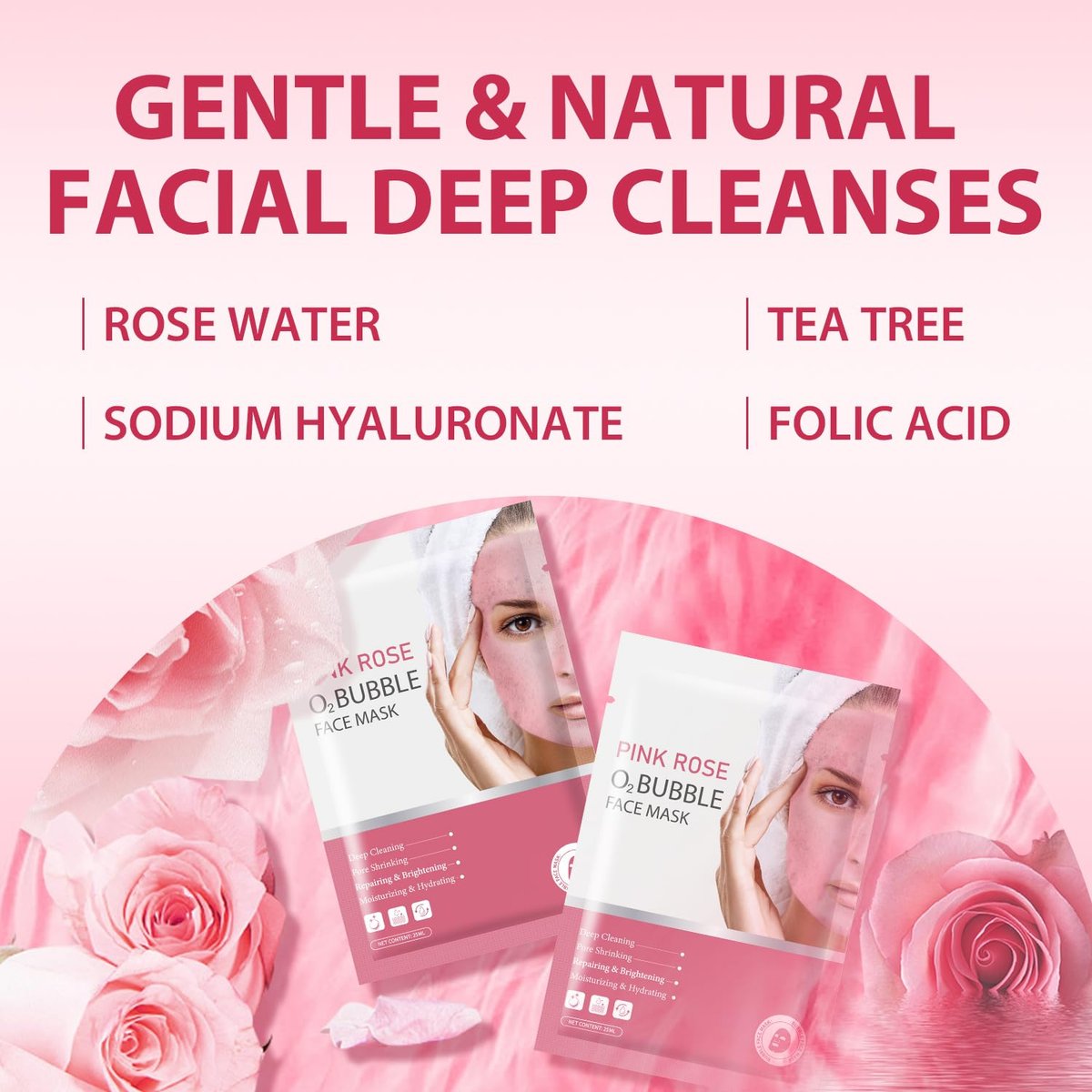 IREV Pink Rose O2 Bubble Face Masks - 10 Pack Foaming Sheet Mask for Acne, Pores, and Moisturizing - görsel 11