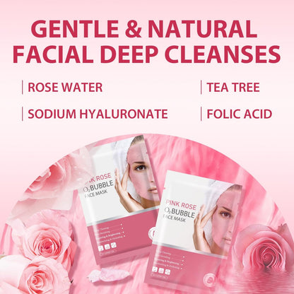 IREV Pink Rose O2 Bubble Face Masks - 10 Pack Foaming Sheet Mask for Acne, Pores, and Moisturizing