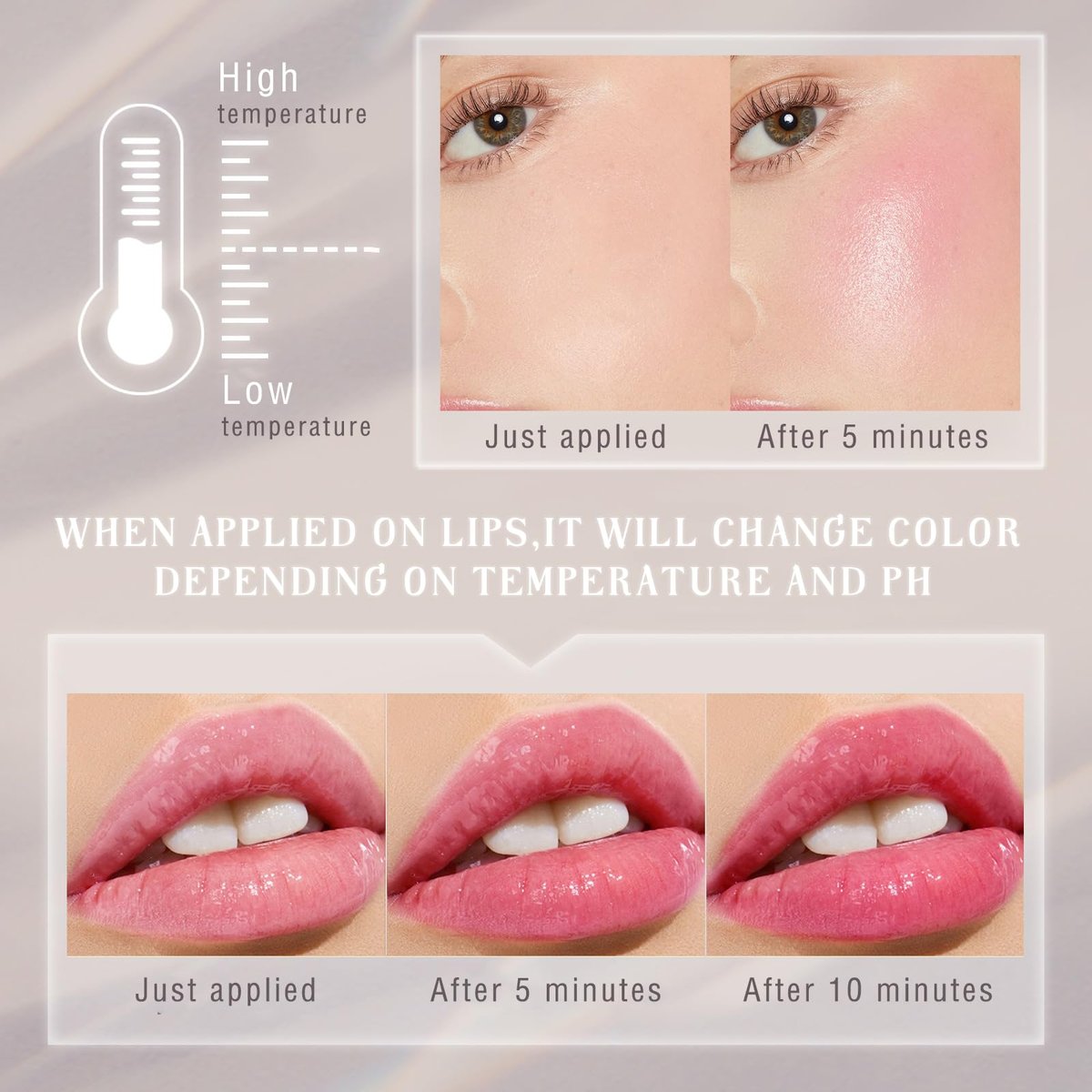 NewBang Color Changing Blush Stick for Cheeks - PH Temperature Activated Clear to Pink Cream Blush, Waterproof Multi-Use Lip & Cheek Tint, Matte Finish, 1.44 oz - görsel 5
