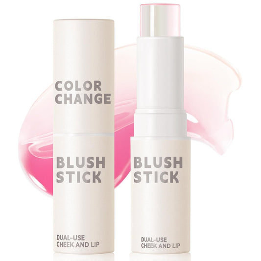 NewBang Color Changing Blush Stick for Cheeks - PH Temperature Activated Clear to Pink Cream Blush, Waterproof Multi-Use Lip & Cheek Tint, Matte Finish, 1.44 oz