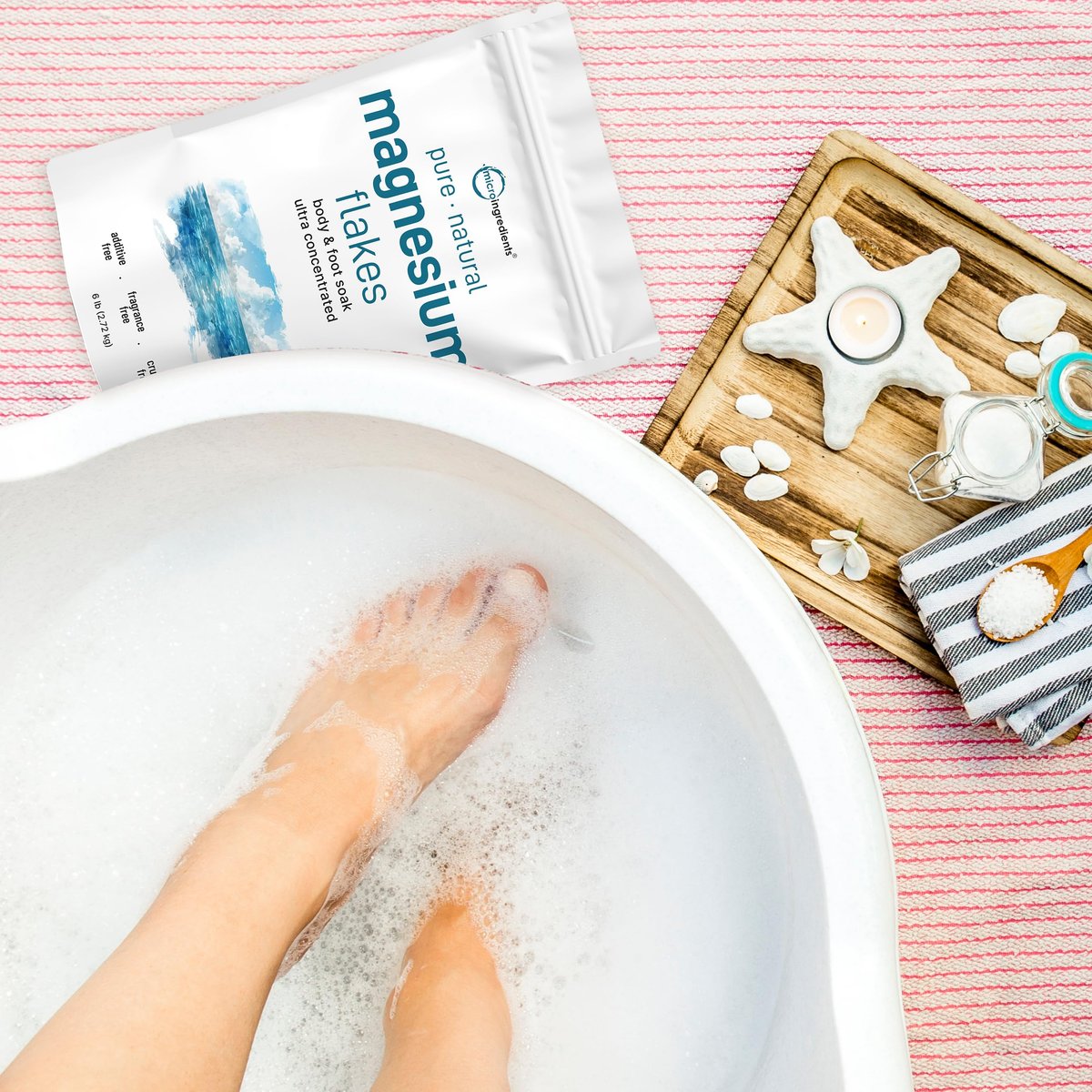 Micro Ingredients Magnesium Flakes 6lbs – Natural Magnesium Chloride for Relaxing Foot & Body Bath Soaks, Skin Hydration Support Avelisse
