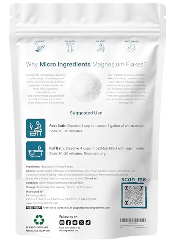 Micro Ingredients Magnesium Flakes 6lbs – Natural Magnesium Chloride for Relaxing Foot & Body Bath Soaks, Skin Hydration Support Avelisse