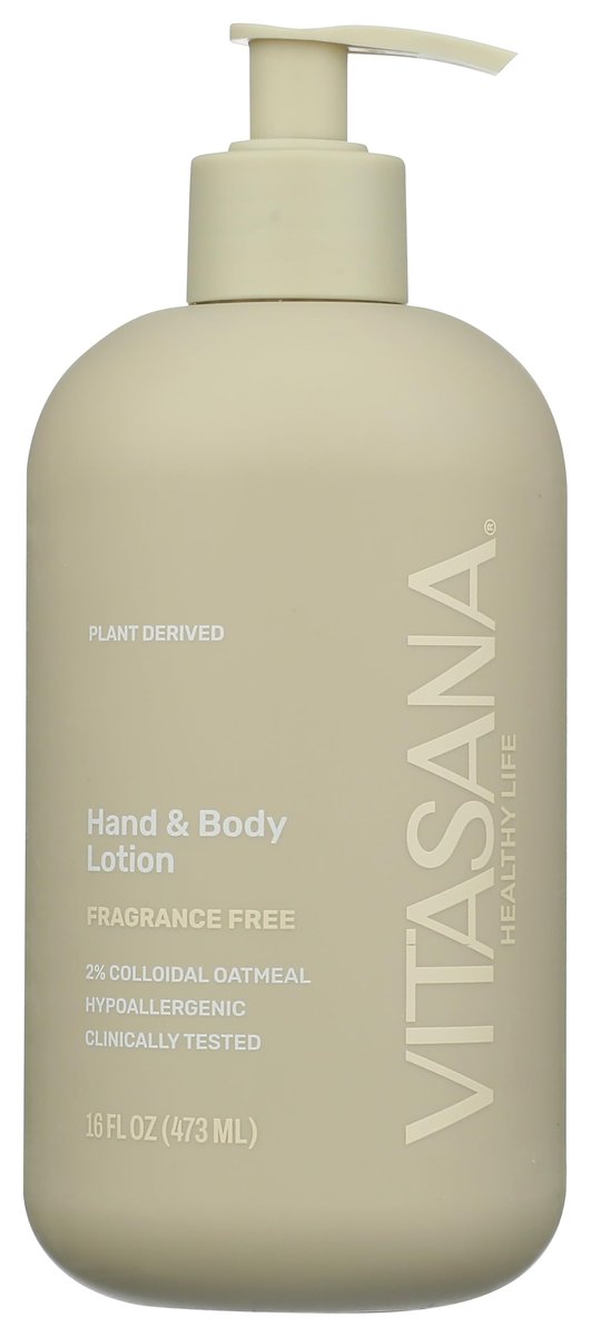Vitasana Hydrating Hand & Body Lotion, Fragrance-Free, 99% Plant-Derived with 2% Colloidal Oatmeal, EWG Verified, Hypoallergenic, Paraben-Free, Sulfate-Free, Cruelty-Free - 16 oz Avelisse