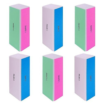 GigaGround 4-Way Nail Buffer Block (6 Pack) – 120/240/600/3000 Grit Shine Buffers for Natural & Acrylic Nails