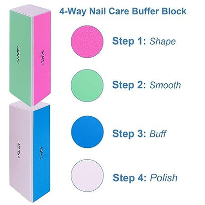 GigaGround 4-Way Nail Buffer Block (6 Pack) – 120/240/600/3000 Grit Shine Buffers for Natural & Acrylic Nails