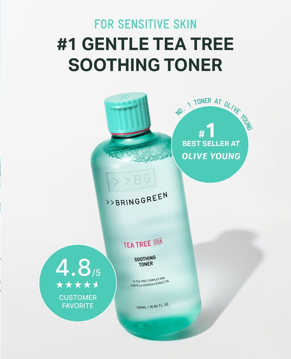 BRING GREEN Tea Tree CICA Soothing Toner - Mild Daily Skincare Toner for Cooling and Hydrating Effect, 8.5 Fl Oz (250ml) Avelisse