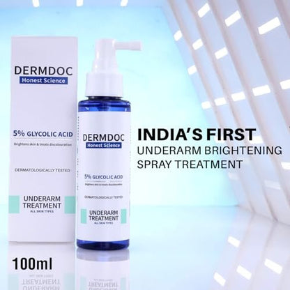 DERMDOC 5% Glycolic Acid Underarm Spray (100ml) | Multipurpose Exfoliating Toner | 3.38 Fl Oz