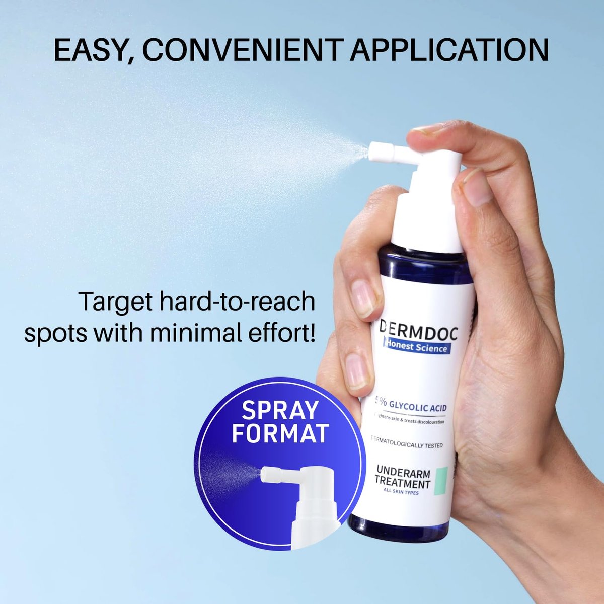 DERMDOC 5% Glycolic Acid Underarm Spray (100ml) | Multipurpose Exfoliating Toner | 3.38 Fl Oz - görsel 10