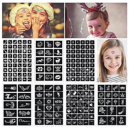 492 Piece Temporary Glitter Tattoo Kit for Kids - 41 Colors & 215 Rhinestones - 204 Stencils - 24 Colors Glitter Powder - 3 Glue - 5 Brushes - Waterproof Tattoos for Parties & Makeup Avelisse