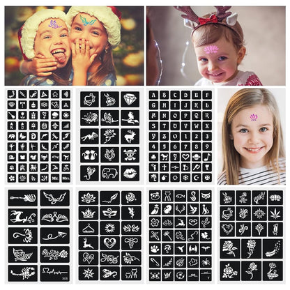 492 Piece Temporary Glitter Tattoo Kit for Kids - 41 Colors & 215 Rhinestones - 204 Stencils - 24 Colors Glitter Powder - 3 Glue - 5 Brushes - Waterproof Tattoos for Parties & Makeup Avelisse