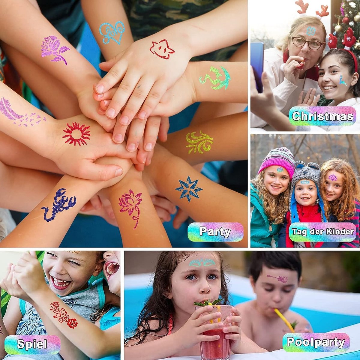 492 Piece Temporary Glitter Tattoo Kit for Kids - 41 Colors & 215 Rhinestones - 204 Stencils - 24 Colors Glitter Powder - 3 Glue - 5 Brushes - Waterproof Tattoos for Parties & Makeup Avelisse