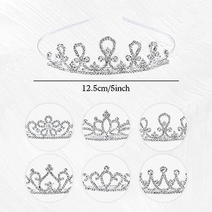 inSowni 6 Pack Decorative Sparkling Rhinestone Silver Metal Crown Headbands Tiaras for Women - Wedding Bridal Birthday Party Prom Headpieces with 12 Silicone Covers
