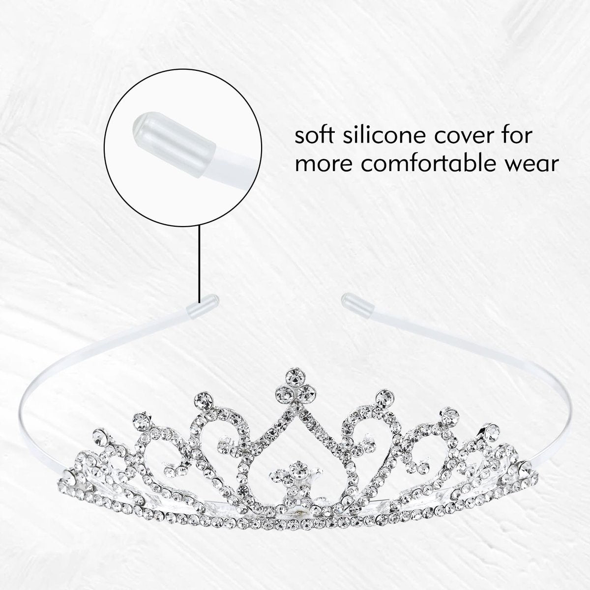 inSowni 6 Pack Decorative Sparkling Rhinestone Silver Metal Crown Headbands Tiaras for Women - Wedding Bridal Birthday Party Prom Headpieces with 12 Silicone Covers - görsel 5