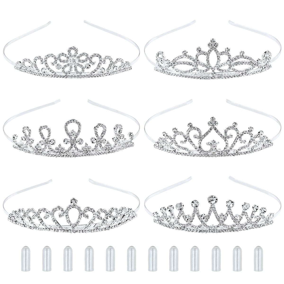 inSowni 6 Pack Decorative Sparkling Rhinestone Silver Metal Crown Headbands Tiaras for Women - Wedding Bridal Birthday Party Prom Headpieces with 12 Silicone Covers - görsel 1