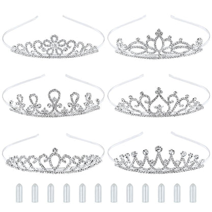 inSowni 6 Pack Decorative Sparkling Rhinestone Silver Metal Crown Headbands Tiaras for Women - Wedding Bridal Birthday Party Prom Headpieces with 12 Silicone Covers