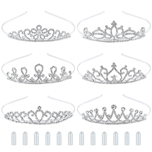inSowni 6 Pack Decorative Sparkling Rhinestone Silver Metal Crown Headbands Tiaras for Women - Wedding Bridal Birthday Party Prom Headpieces with 12 Silicone Covers